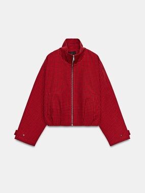 Zara Red Checked Zip-Front Women's Jacket